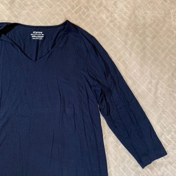 Chicos Womens XL T Shirt Dark Navy Blue 3/4 Sleeve V Neck Rayon Blend Stretch - Picture 3 of 9